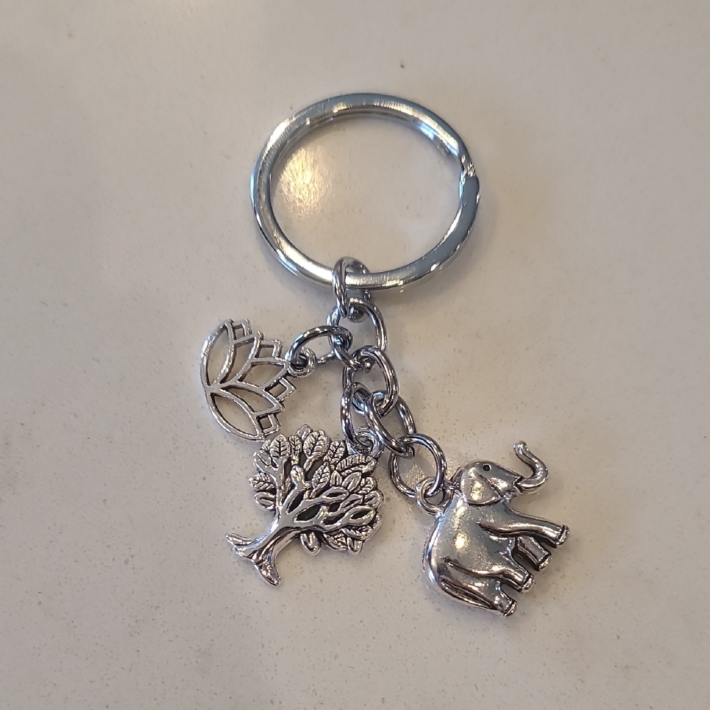 NEW! Silver Elephant Tree Keychain
